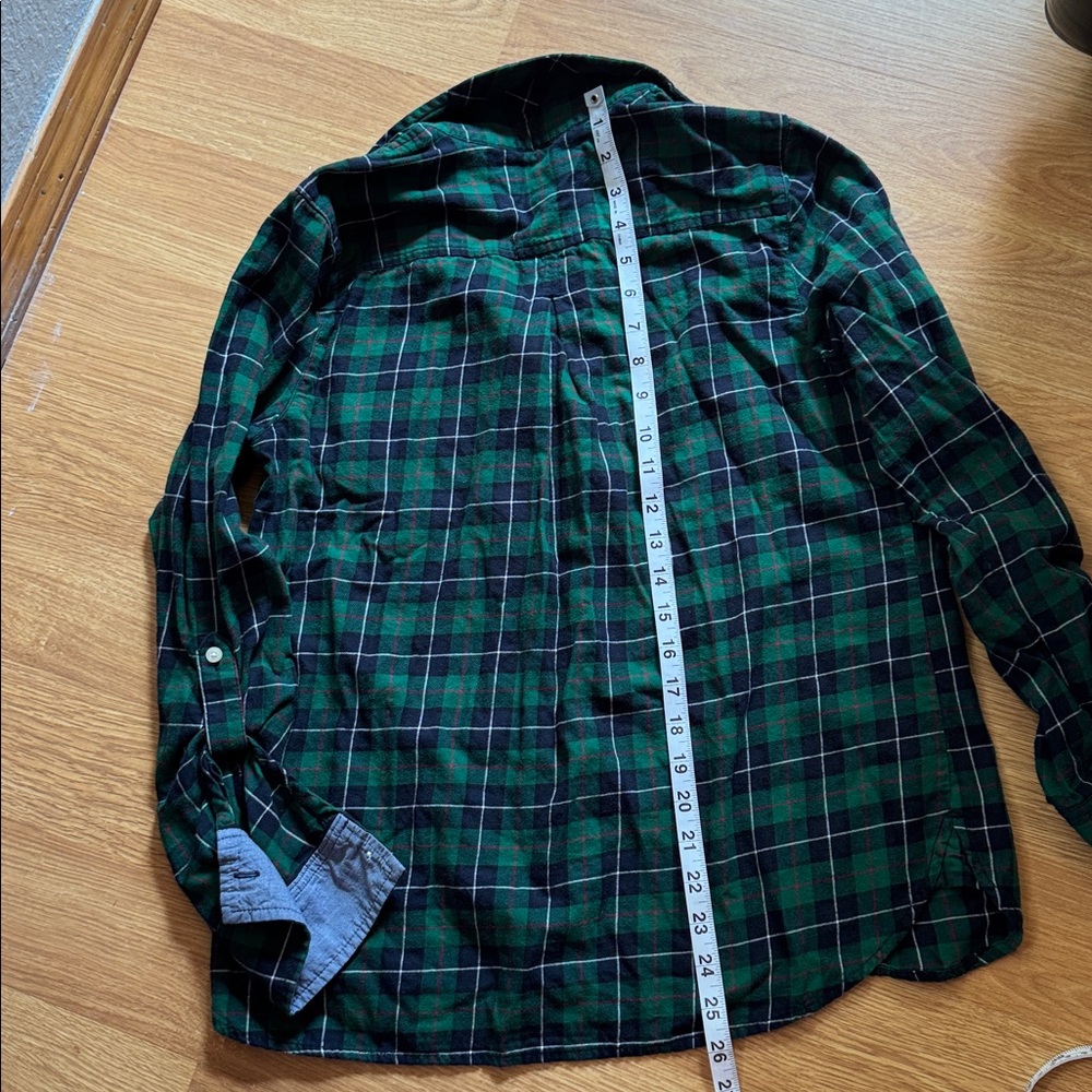 Tommy Hilfiger Green Plaid 3/4 Button Down Shirt SZ MEDIUM - Picture 5 of 5